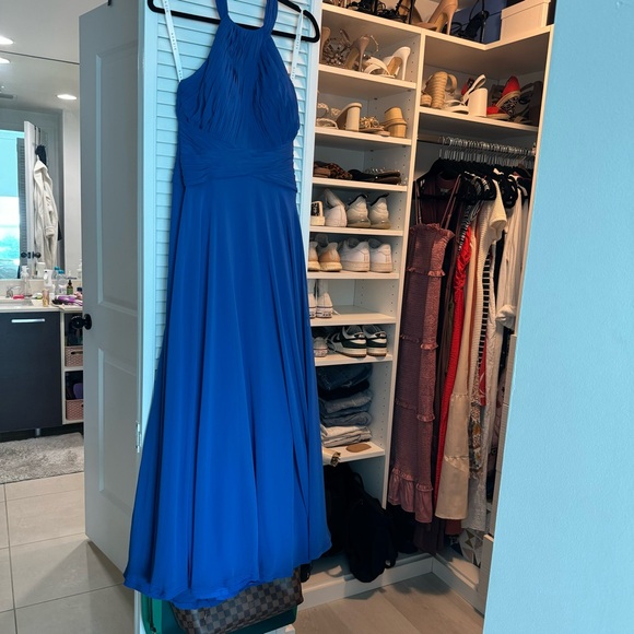 Azazie Monroe A-Line Pleated Chiffon Floor-Length Dress in Royal Blue - Picture 5 of 8